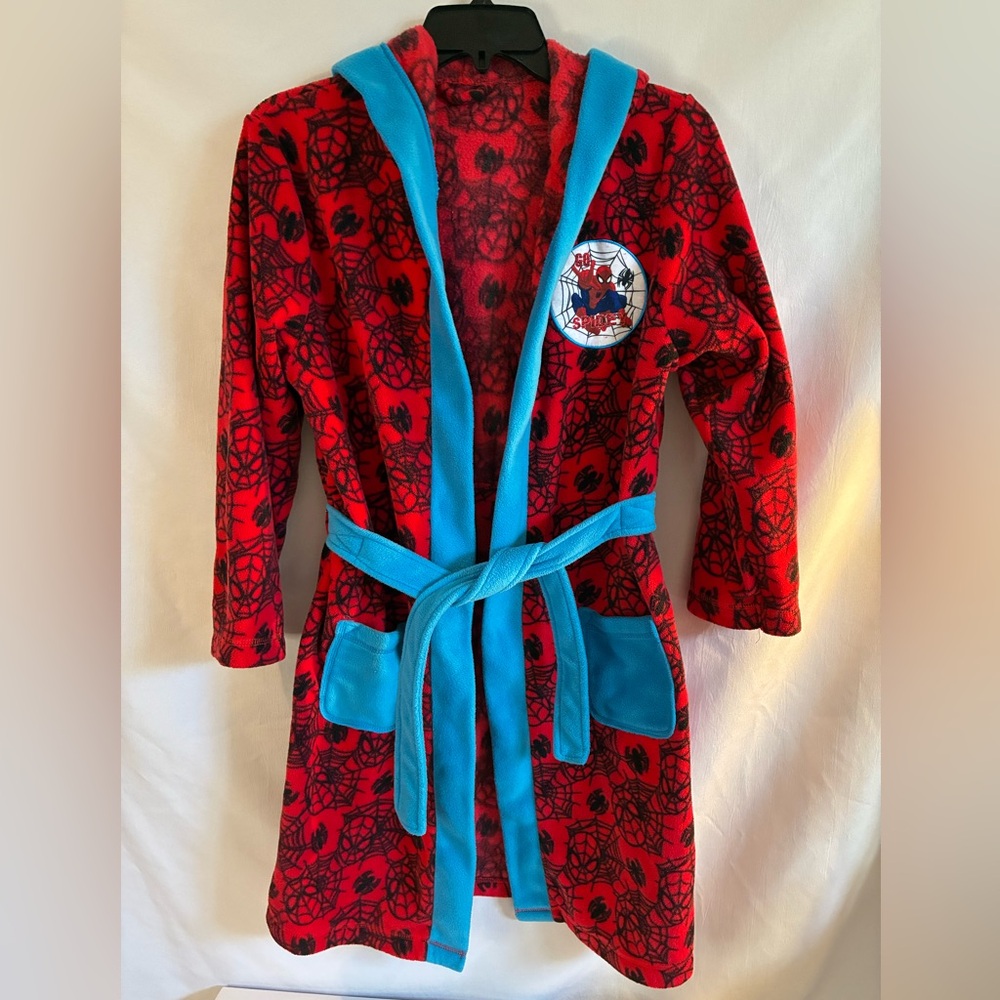 Marvel Spiderman boys hooded fleece robe size 12 sleepwear bathrobe loungewear